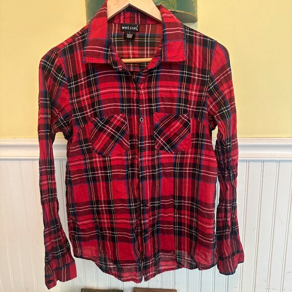 Wet Seal  L Vintage Red Plaid Long Sleeve Button-Up Shirt L 100% Cotton Casual L - Picture 1 of 5